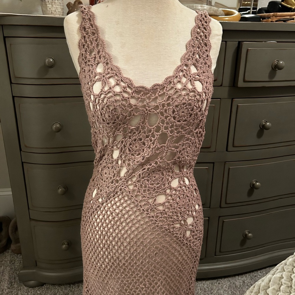 M. Rena Mauve Crochet Lace Top